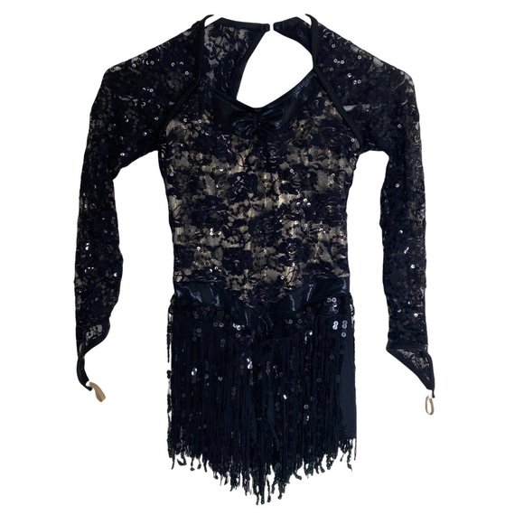 Weissman Other - Weissman Dance Costume Girls M Black Long Sleeve Sparkle Fringe